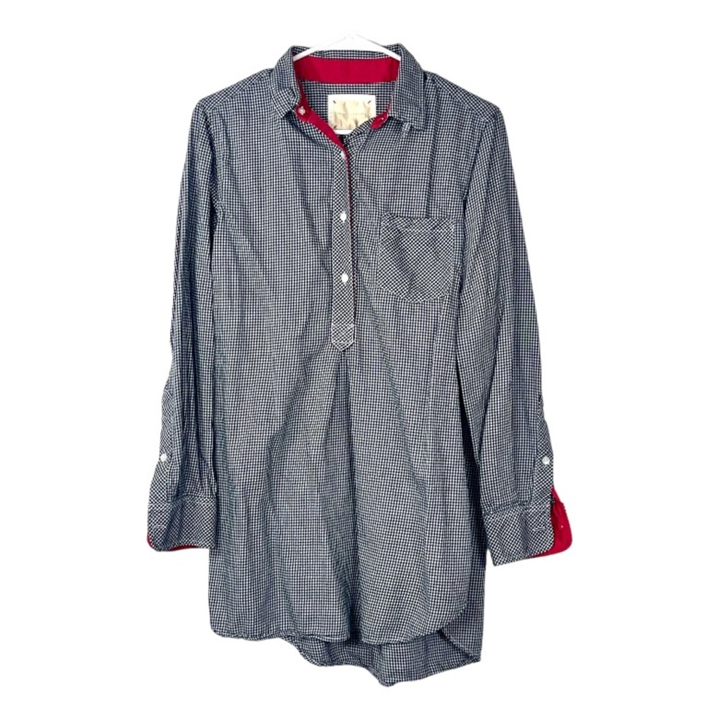 VictoriaSecret black white red gingham long sleeve button down sleep shirt